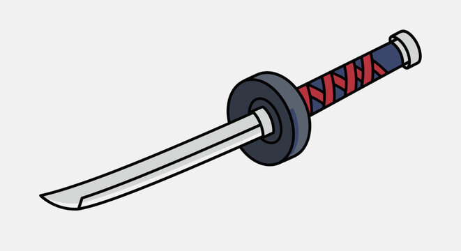Japanese katana sword with red and black handle