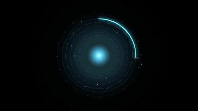Cyan Blue Circle Loading Interface HUD Radar Screen with Circular Progress Bar