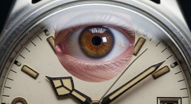 Surreal Watch Face Replaced With Human Eye In Close Up Macro Photography