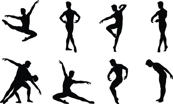 Ballet Dance Silhouette Collection with Classical Dancers Solo Poses and Partner Performance Vector Set