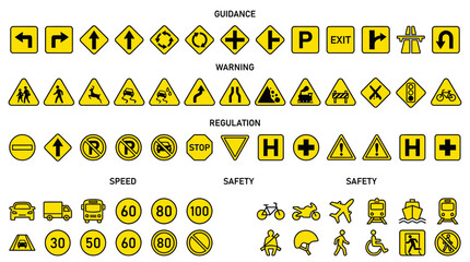 Collection of Yellow Road Signs and Traffic Symbols © Ketik