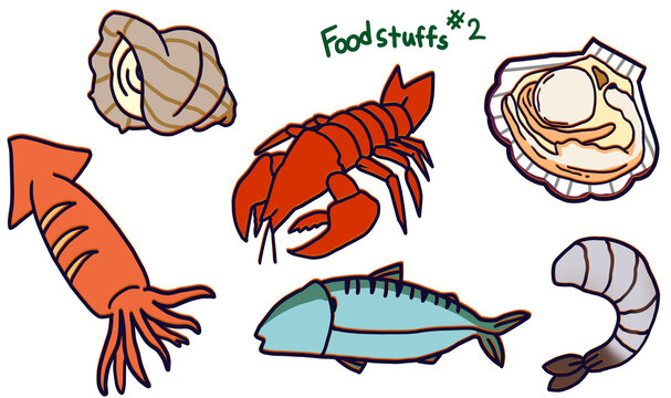 Foodstuffs#2-식재료 해산물 생선 가재 랍스타 소라 생새우 가리비 조개 물고기 고등어 요리 레시피