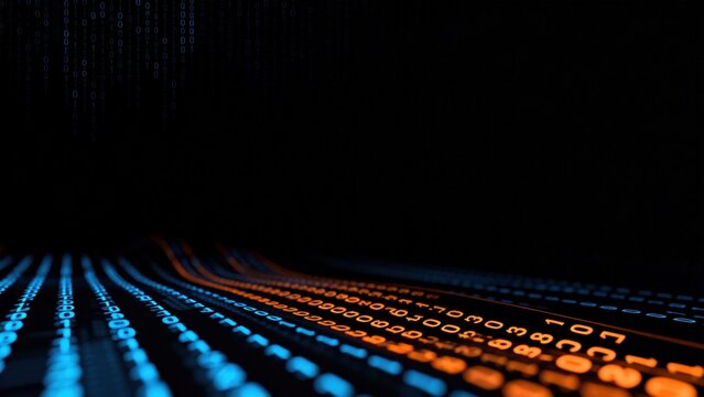 Digital binary code on dark background