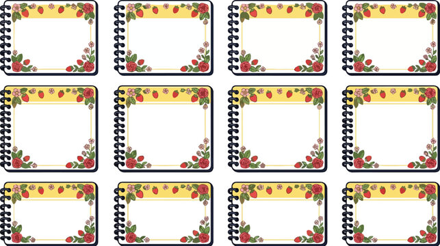 The image showcases a collection of twelve identical square frames with colorful borders and empty centers arranged in three rows on a white background.