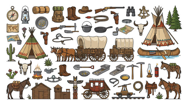 Wild West Collection: Cowboys, Native Americans, Wagons, and Tools