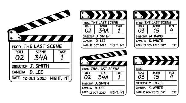 Film Clapperboards Set: Cinema Production Tools, Movie Making Iconography