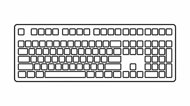 Outline of a computer keyboard with blank keys on a white background
