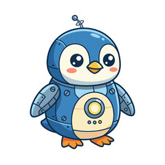Fototapeta premium Cute blue robot penguin character with glowing circular chest emblem