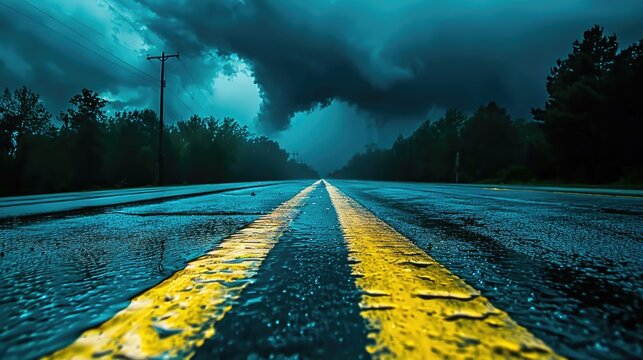 View of an asphalt road at night