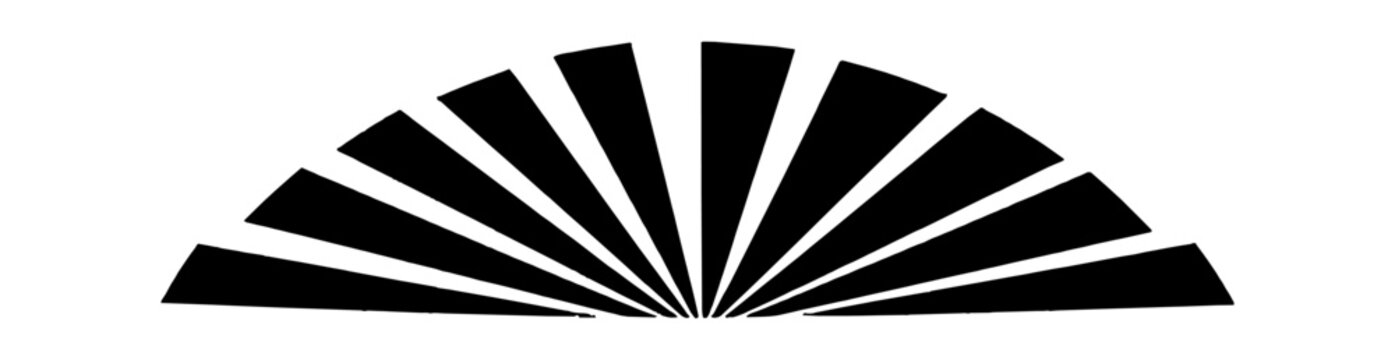 Black sunburst rays in a half circle shape isolated on transparent background, Vector