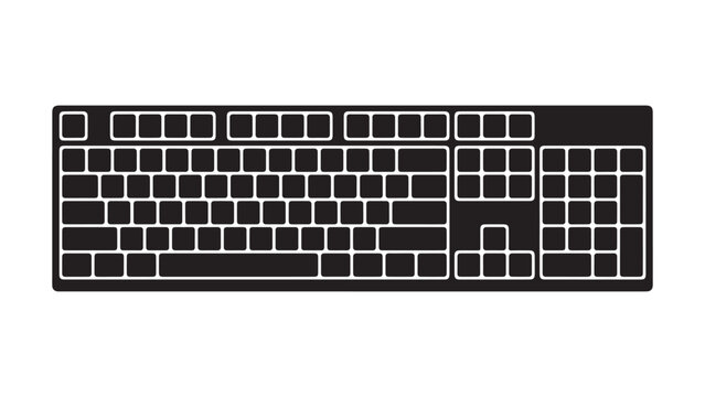 Mechanical keyboard vector icon illustration featuring a fullsize keyboard layout with numeric keypad traditional qwerty keys and ergonomic design in black silhouette style for computerrelated
