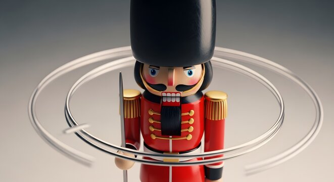 Nutcracker figurine with swirling light rings