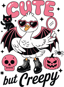Cute But Creepy Goose Halloween PNG with Pink Pumpkin
