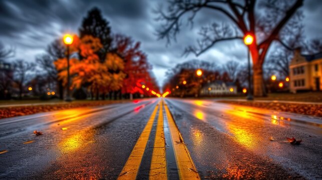View of an asphalt road at night