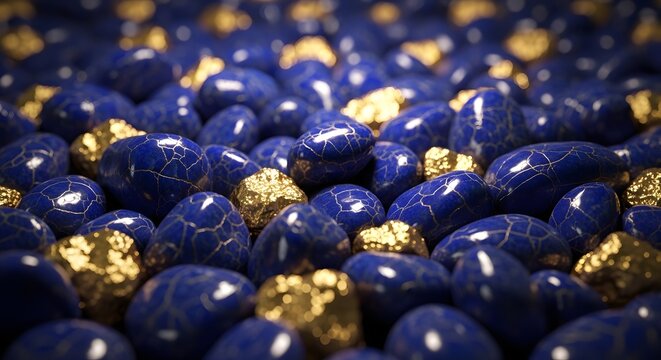 Seamless pattern of blue and gold stones
