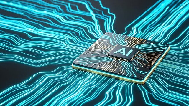 AI chip with glowing circuitry