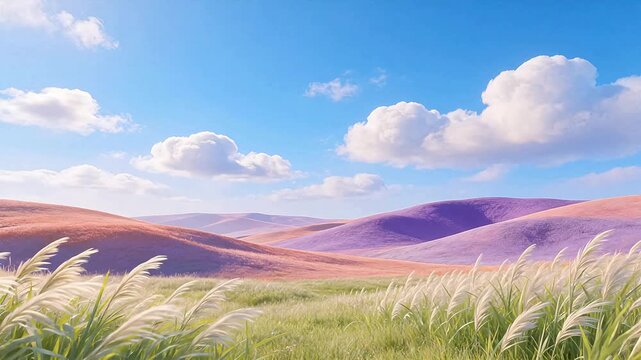 Colorful rolling hills with grass and clouds