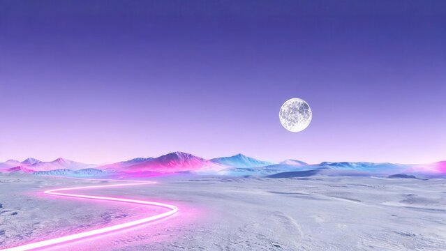 Desert landscape with glowing path and moon