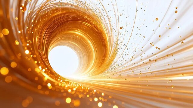 Golden swirling tunnel with glowing particles