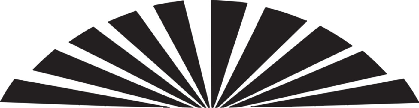 Black sunburst rays in a half circle shape isolated on transparent background, Vector
