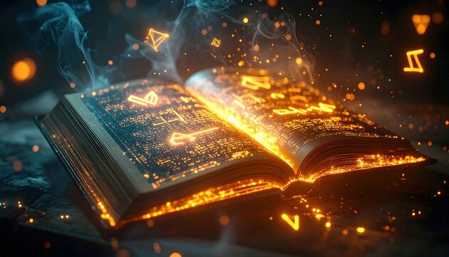 Mystical Tome - An Open Book Radiating Magical Symbols and Light.