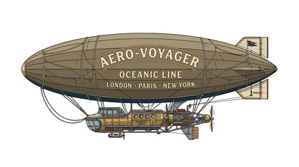 Vintage Airship Aero-Voyager Oceanic Line, London Paris New York Travel © Tanir