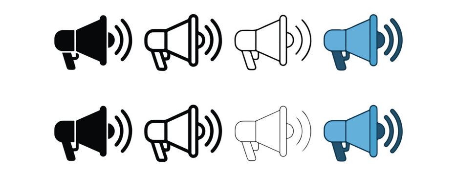 megaphone icons in different colors and line styles with sound waves  communication and announcement symbols used for advertising and promotion