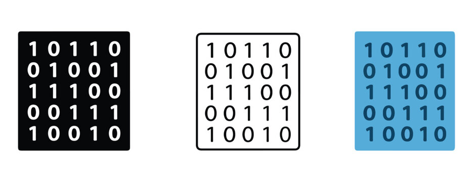 Binary code symbols in black white and blue colors on white background