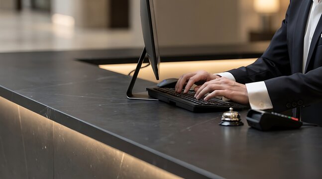 Hotel Receptionist Working at the Front Desk.