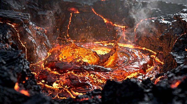 Molten Lava Flowing Inside A Volcanic Crater.