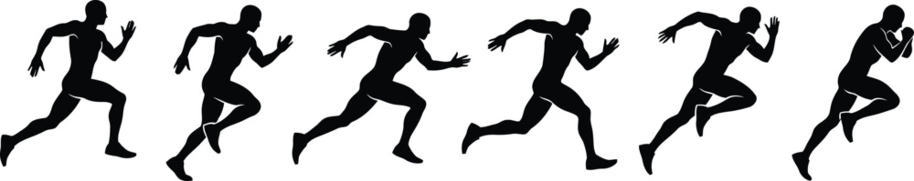 Black silhouette male runners running sprint motion sequence athletes training exercise speed running action illustration vector concept design sports style