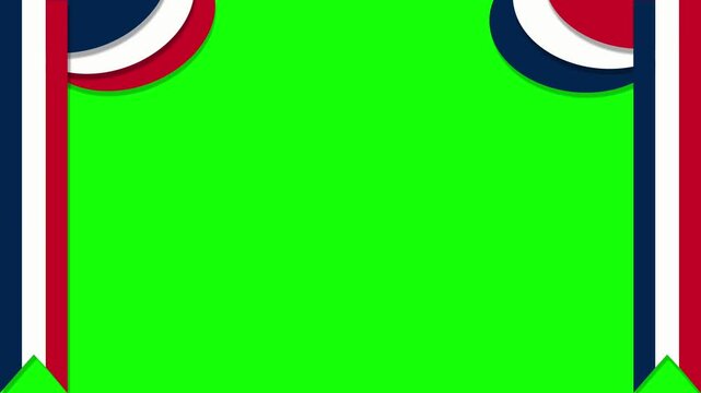 France flag curtain border loop animation on green screen background chroma key video template