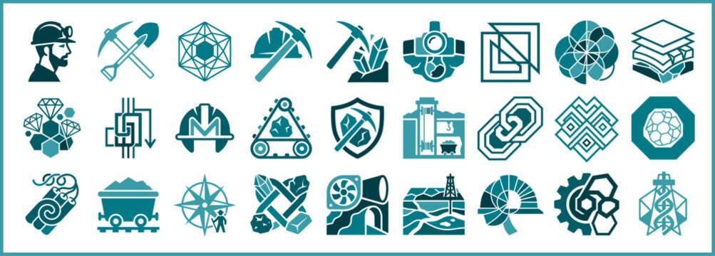 Vector. Mining Icons. Tools, Gems, Symbols.