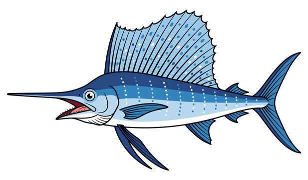 Marlin Sailfish with Large Dorsal Fin Ocean Wildlife - Animals Illustration Isolated on Transparent Background