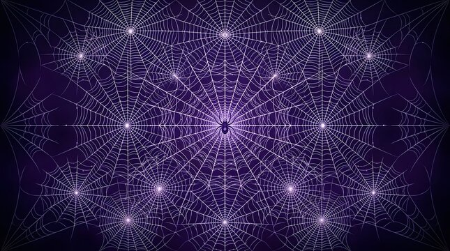 Intricate spider web pattern with spider on purple background