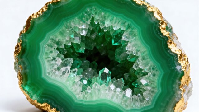 Green crystal geode with golden rim