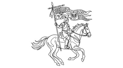 Fototapeta premium Knight on Horseback with Banner