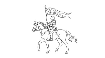 Obraz premium Knight on Horseback Carrying Flag