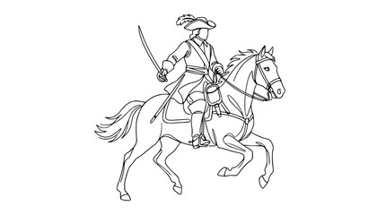 Fototapeta premium Historical Cavalry Officer on Horseback, Drawing