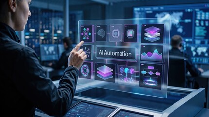 Fototapeta premium Artificial Intelligence - AI Automation Interface and Virtual AI Control Panels
