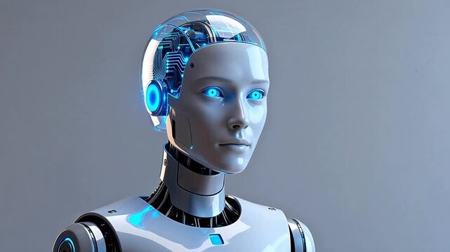 Futuristic robot head with visible circuitry