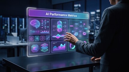 Fototapeta premium Artificial Intelligence - AI Performance Metrics Interface and Virtual AI Control Panels