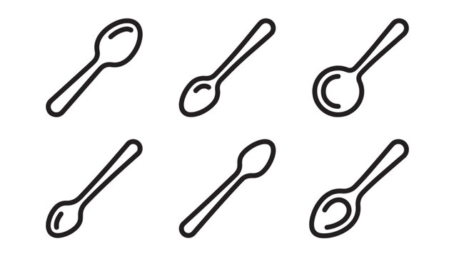Set of simple outline spoon icons for kitchen use with tableware silverware flatware illustration isolated collection utensils culinary restaurant accessory kitchenware