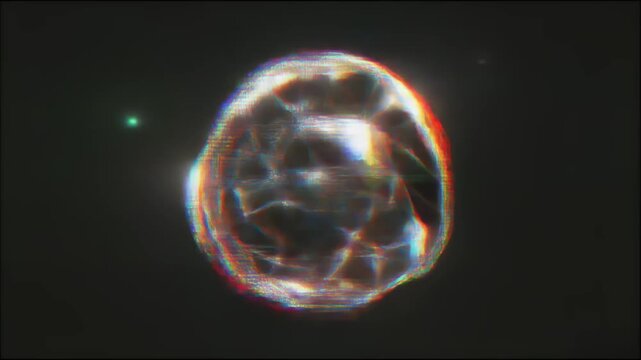 崩壊と再構築を繰り返すグリッチ球体の未来空間