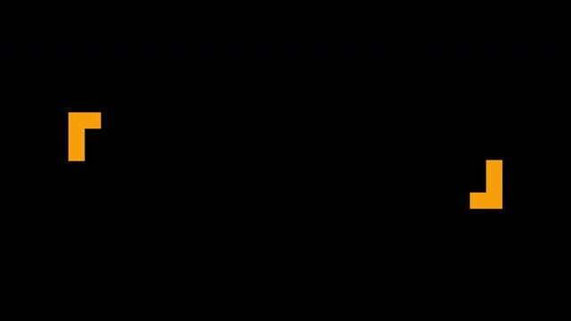 シンプルな真ん中の正方形が分裂して広がり、太くてワイドなカギ括弧のテキストスペースが現れるアニメーション　HD／4K・UHD(2160)　背景透過・アルファチャンネル(prores)　橙・オレンジ