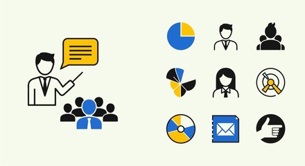 Fototapeta premium Business meeting presentation with icons for success.