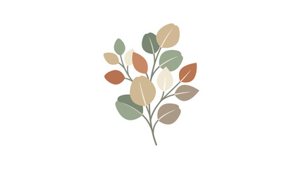 Obraz premium Botanical Branch with Muted Autumn Leaves - Minimalist Vector Art