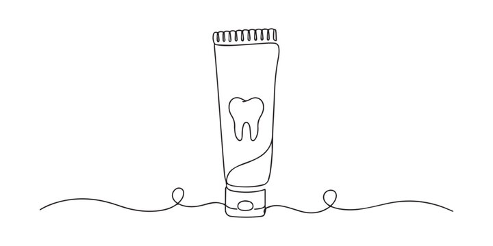 Continuous One Line Toothpaste Tube Vector Icon, Minimalist Dental Care Oral Hygiene Line 
Art