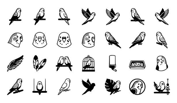 Budgerigar outline icons vector minimalist parakeet pack