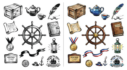 Nautical and Vintage Themed Illustrations: A Collection of Maritime and Travel Elements. © Renald